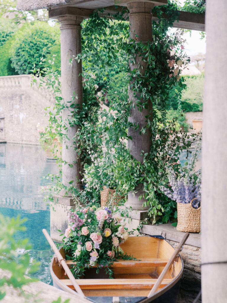 Euridge manor cotswolds wedding venue boathouse ceremony flowers florist