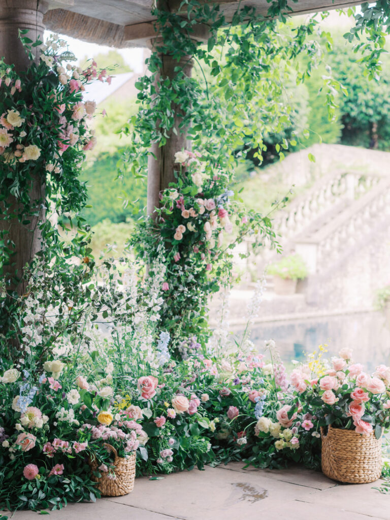 Euridge manor cotswolds wedding venue boathouse ceremony flowers florist