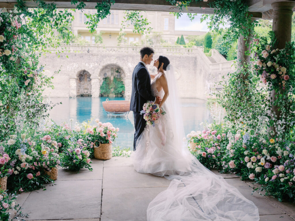 Euridge manor cotswolds wedding venue boathouse ceremony flowers florist