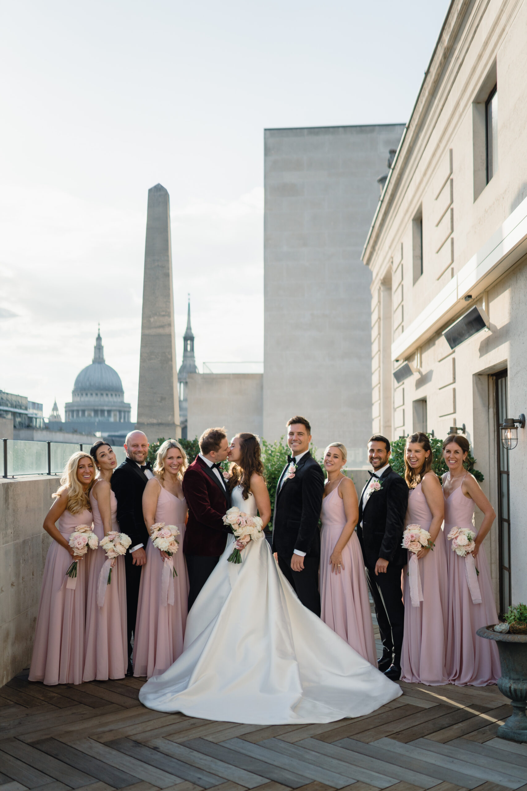 The Ned London wedding florist Flourish and Grace with Rebecca Searle Photography london skyline terrace