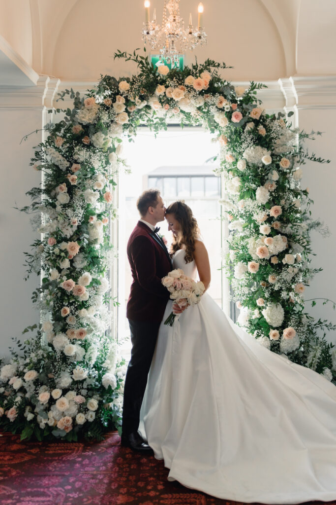 Luxury wedding florist styled arch at the ned central London